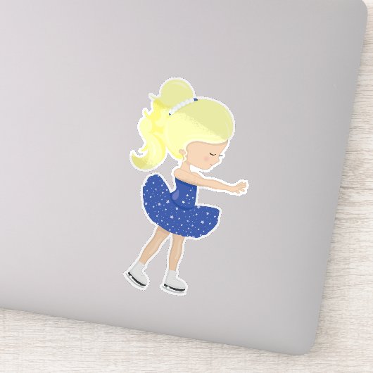 姿スケートで滑る、氷スケートで滑るガール、ブロンド髪 シール (詳細)