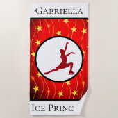 姿スケートで滑る「氷プリンセス」金ゴールドスター ビーチタオル (正面)