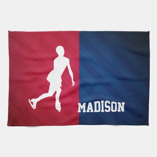 姿スケートで滑る(赤、白、青) キッチンタオル (横)