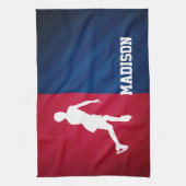 姿スケートで滑る(赤、白、青) キッチンタオル (縦)