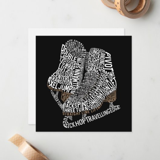 姿スケートワードアートアイススケートで滑る ノートカード (正面/裏面インサイチュ)