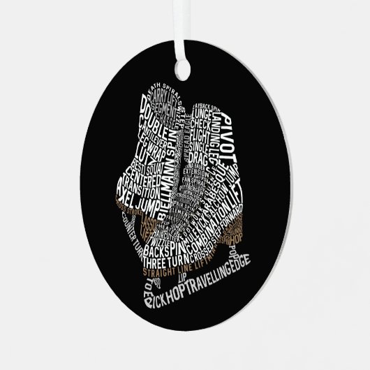 姿スケートワードアートアイススケートで滑る メタルオーナメント (正面左)