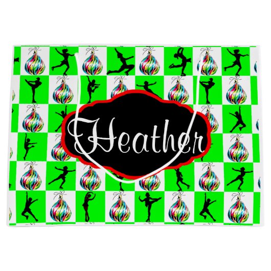 姿パーソナライズされたスケートで滑るクリスマス抱き枕 ラージペーパーバッグ (正面)