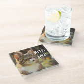 姿勢おもしろいのいい猫に噛まれる ガラスコースター (アングル)