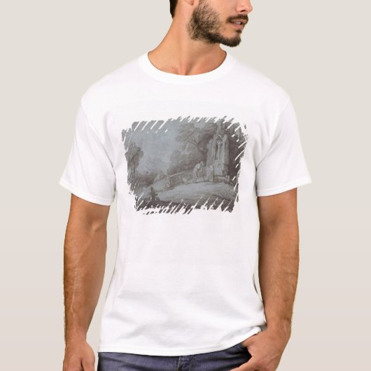 姿Conteが付いているトマス・ゲインズバラ|の教会の墓地 Tシャツ (正面)