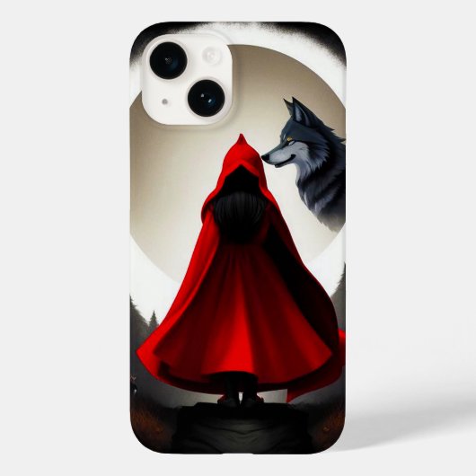 威厳あるオオカミと対峙する赤いフードの人物 Case-Mate iPhoneケース (裏面)