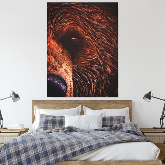 威厳あるクマの肖像画アート - 迫力ある野生動物 キャンバスプリント (インサイチュ (寝室))