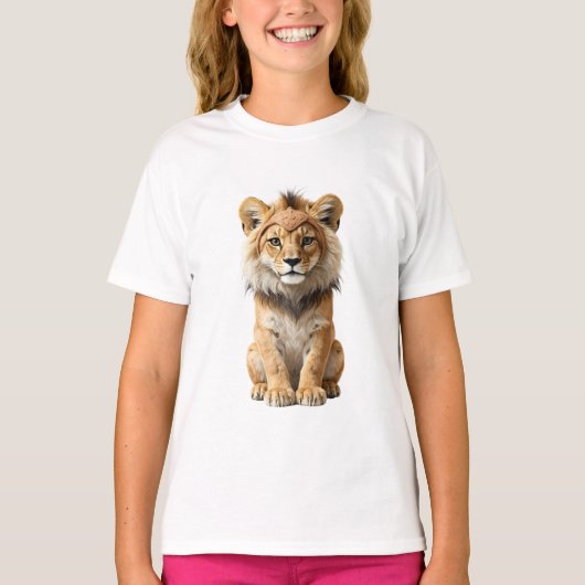 威厳ある子ライオンの座る子供たち Tシャツ (正面)
