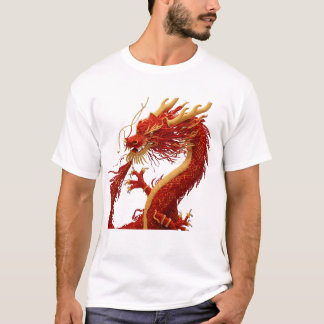 威厳ある赤と金のオリエンタルドラゴン グラフィックTシャツ Tシャツ