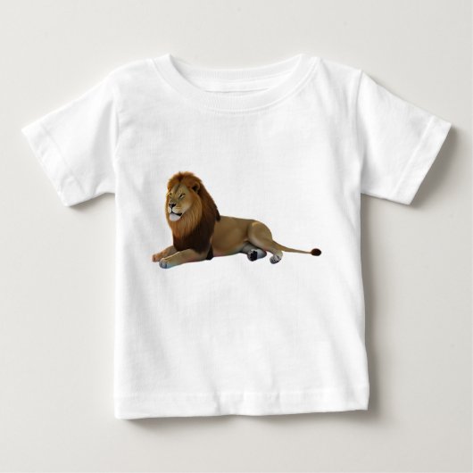 威厳ある雄ライオンの休息 白背景 ベビーTシャツ (正面)