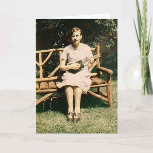 威厳があるな1930年のヴィンテージの写真を歌っているウクレレの女の子 カード (正面)