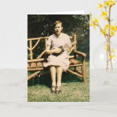 威厳があるな1930年のヴィンテージの写真を歌っているウクレレの女の子 カード (黄色い花)
