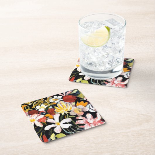 威厳があるマケ絵画の、花の絨毯。 スクエアペーパーコースター (インサイチュ)