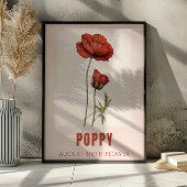 威厳がある誕生フラワーポピー誕生日 ポスター