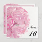 威厳のあるなピンクのバラのSweet sixteenの誕生会 招待状 (正面/裏面)