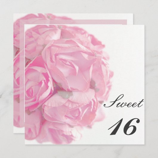 威厳のあるなピンクのバラのSweet sixteenの誕生会 招待状 (正面/裏面)