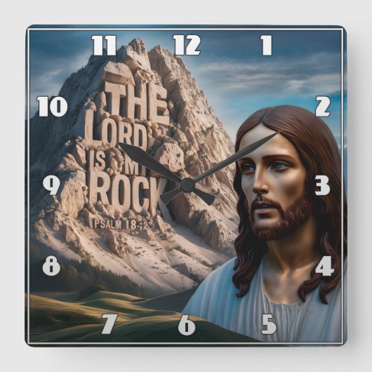 威厳のあるイエス:山の守護者 スクエア壁時計 (正面)
