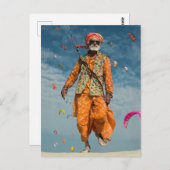 威厳のあるインディアンエルダー飛んでいるカイトオンビーチ ポストカード (正面/裏面)