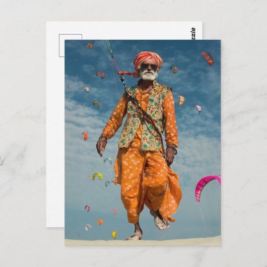 威厳のあるインディアンエルダー飛んでいるカイトオンビーチ ポストカード (正面/裏面)