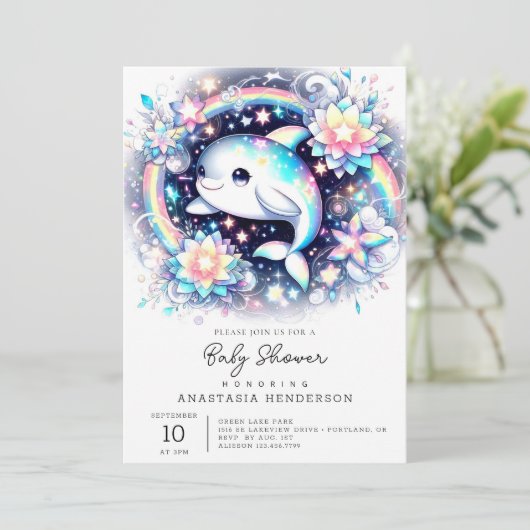 威厳のあるエレガントイルカの赤ちゃん 招待状 (スタンド正面)