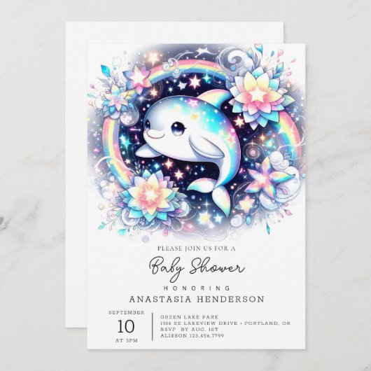 威厳のあるエレガントイルカの赤ちゃん 招待状 (正面/裏面)