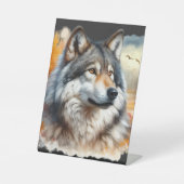 威厳のあるオオカミ秋:自然の美しいが解き放たれた 台座サイン (正面)