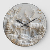 威厳のあるクリスマスのトナカイ ラージ壁時計 (正面)