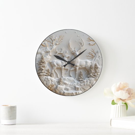 威厳のあるクリスマスのトナカイ ラージ壁時計 (ホーム)