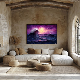 威厳のあるサンセットウェーブインテクスチャ油スタイル ポスター