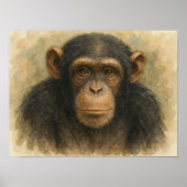 威厳のあるチンパンジー水彩ポートレート ポスター (正面)