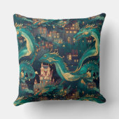 威厳のあるティール(緑がかった色)ドラゴンズアンドヴィレッジ クッション (裏面)