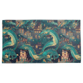 威厳のあるティール(緑がかった色)ドラゴンズアンドヴィレッジ 枕カバー (正面右)