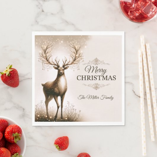 威厳のあるトナカイパーソナライズされたクリスマス スタンダードランチョンナプキン (インサイチュ)
