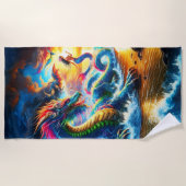 威厳のあるドラゴンと人魚を夕日にビーチ ビーチタオル (正面)