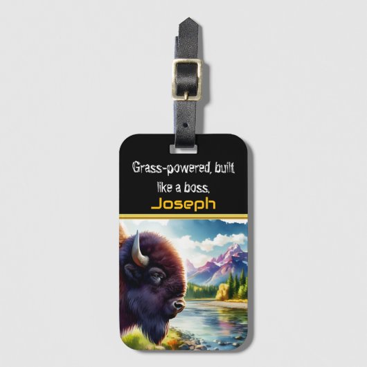 威厳のあるバッファローバイザトランクリバーアットサンライズ ラゲッジタグ (正面縦)