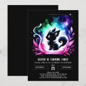 威厳のあるファンタジー猫誕生日 招待状 (正面/裏面)