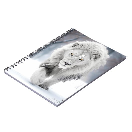 威厳のあるホワイトライオンインウィンターワンダーランドデザイン ノートブック (左側)