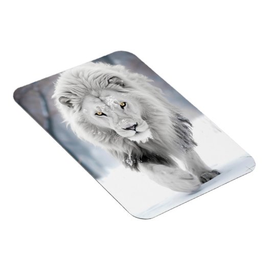 威厳のあるホワイトライオンインウィンターワンダーランドデザイン マグネット (右側)