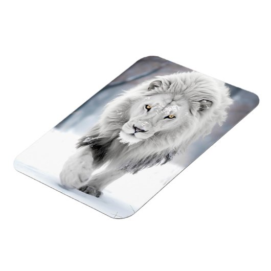 威厳のあるホワイトライオンインウィンターワンダーランドデザイン マグネット (左側)