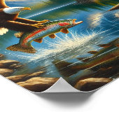 威厳のあるマス湖を捕らえるワシ8"x10" ポスター (角)