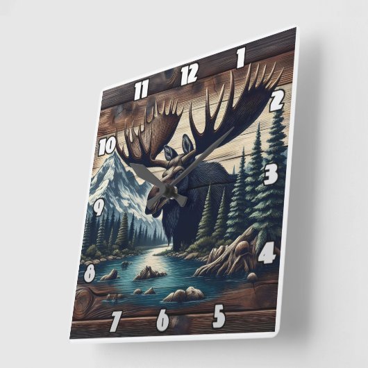 威厳のあるムースバイザマウンテンリバーアットデュスク スクエア壁時計 (傾斜)