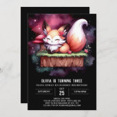 威厳のあるモダンキツネ誕生日 招待状 (正面/裏面)