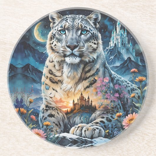 威厳のあるユキヒョウ – 城 – 月， コースター (正面)