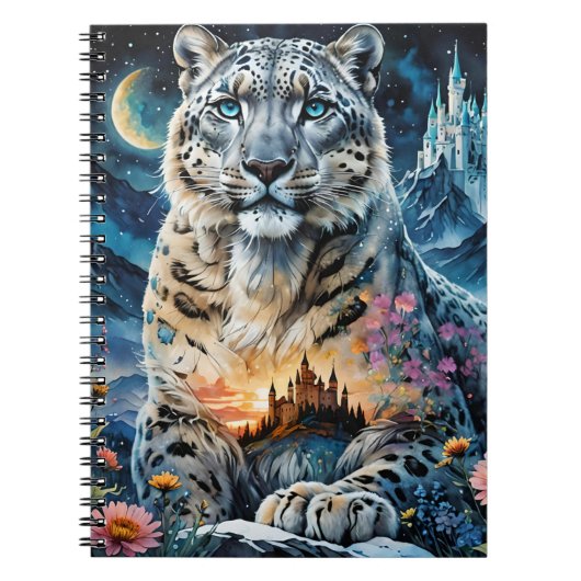威厳のあるユキヒョウ – 城 – 月， ノートブック (正面)
