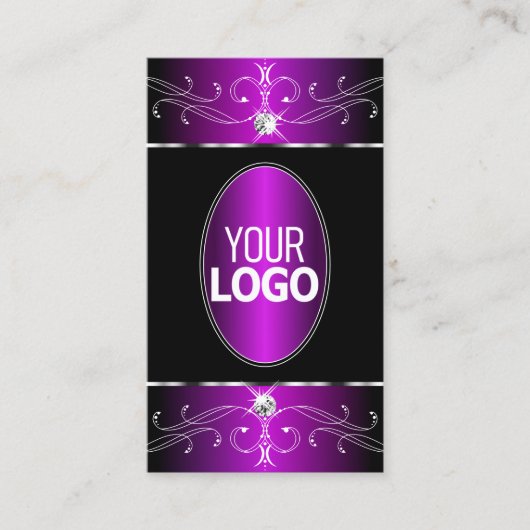 威厳のあるロゴ付き紫華美黒オーナメント 名刺 (正面)