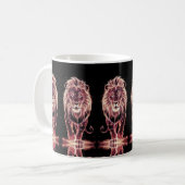 威厳のあるワイヤーフレー白熱［赤熱］光を放つムアートのライオン コーヒーマグカップ (正面左)