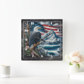 威厳のある山と海を見下ろすイーグル スクエア壁時計 (ホーム)