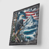 威厳のある山と海を見下ろすイーグル スクエア壁時計 (傾斜)