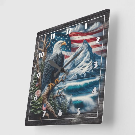 威厳のある山と海を見下ろすイーグル スクエア壁時計 (傾斜)