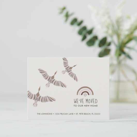 威厳のある引っ越しましたを新しい家へ 案内ポストカード (スタンド正面)